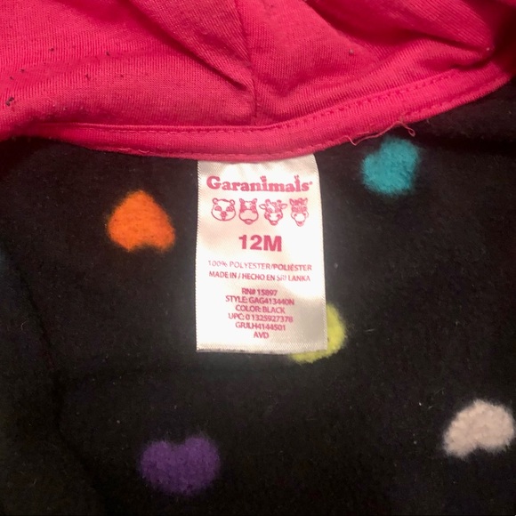 Garanimals black hooded fleece with multicolored hearts and peplum bottom, 12M - Picture 3 of 4